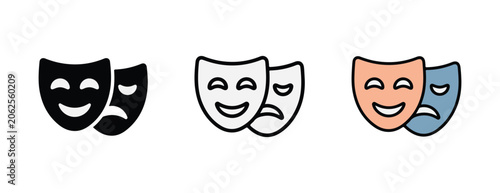 Obraz na plátně Theatrical comedy and tragedy masks in black white and color  acting symbols
