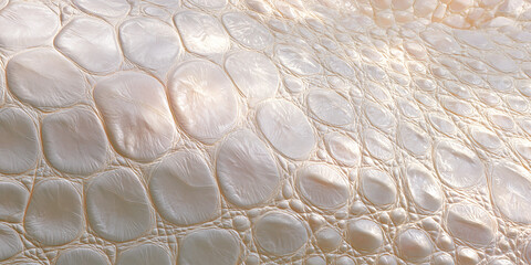 Macro photography of luxury white crocodile leather texture with large raised scales, soft lighting, and smooth surface