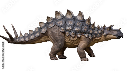 Foto Armored dinosaur with bony plates and spikes on its back and tail