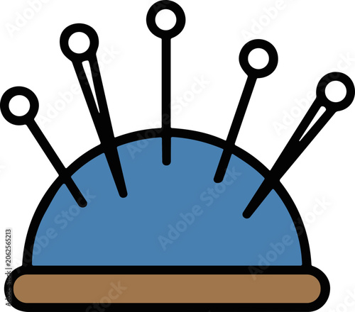 Принти на полотні Blue pincushion with sewing pins, isolated on white background, craft tool