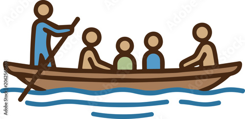 Canvastavla People in Canoe on Water, Rowing Boat Trip, Summer Vacation Activity