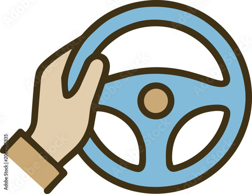 Photos Hand holding steering wheel, driving concept icon, cartoon style
