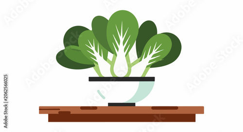 Vibrant green leafy vegetables in a white bowl on a brown surface