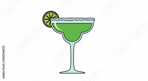 Vibrant green margarita with salt rim and lime wedge garnish