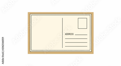 Vintage postcard blank with address lines and stamp box, beige background