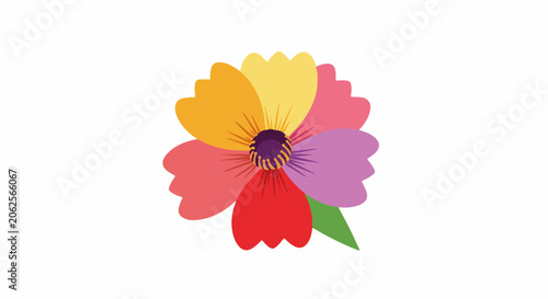 Vibrant, stylized flower with multi-colored petals and central stigma