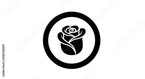 Fotografi Rose icon enclosed in a circular border serves as a timeless emblem for romantic themes, floral branding, or elegant decorative elements in modern graphic design and digital media projects