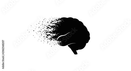 Tableau sur toile Brain profile dissolving into fine dust particles illustrates memory loss, cognitive decline, and the fading of human consciousness