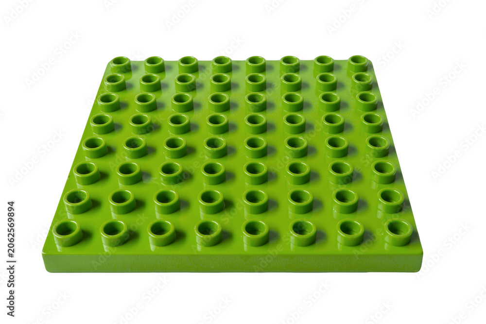 Naklejka premium Front Perspective view Bright Lime Green Square Lego duplo base plate toy block brick isolated on white