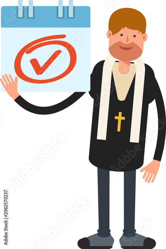 Billede på lærred Priest Character and Check Mark Sign