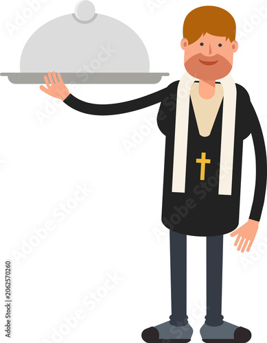 Fotografie Priest Character Holding Food Dish