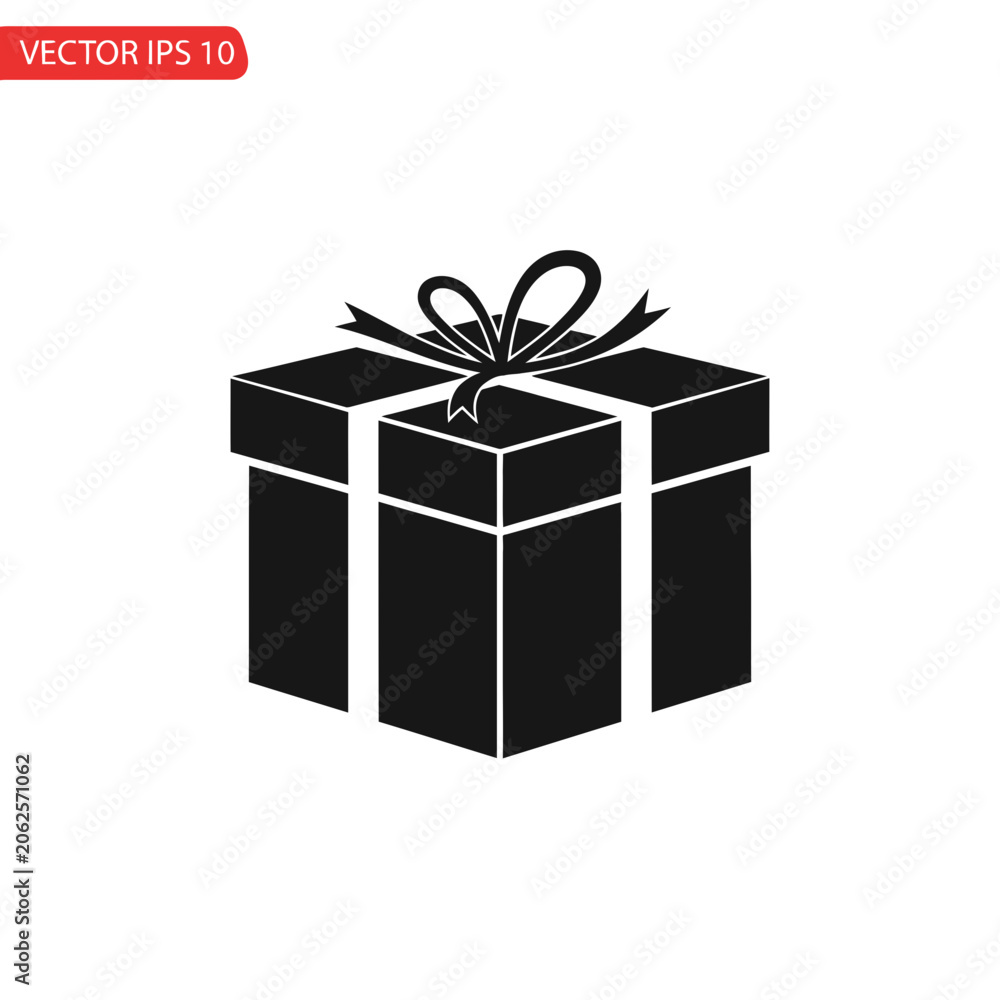 Fototapeta premium Black Gift Box Icon with Ribbon Bow, Isolated on White Background