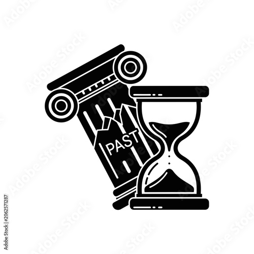 Canvas Print Broken Column and Hourglass Symbolizing Past and Time Passing