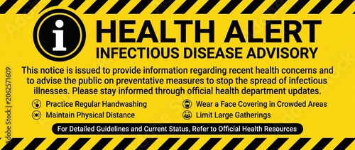 Hantavirus warning banner with caution stripes and information icon