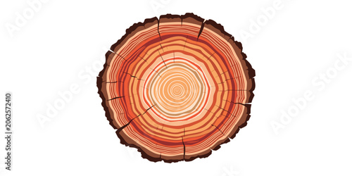 Obraz na plátně Detailed illustration of a tree trunk cross section showing annual growth rings in various shades of brown and tan