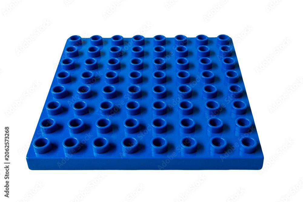 Fototapeta premium Front Perspective view Dark Navy Blue Square Lego duplo base plate toy block brick isolated on white
