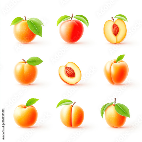 Peach fruit set isolated