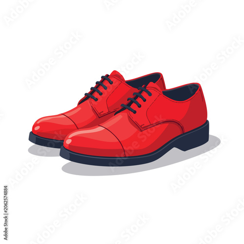 A pair of vibrant red leather oxford shoes on a plain white background.