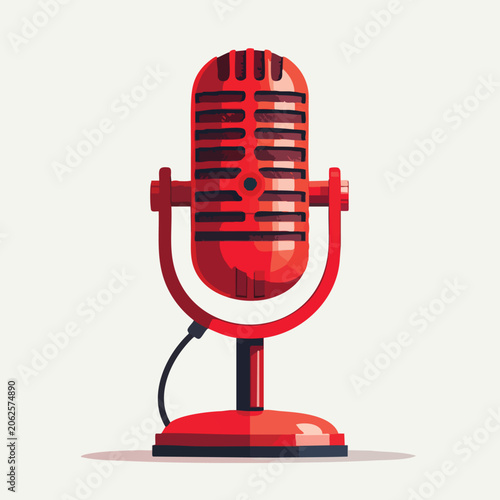 A vibrant red retro style studio microphone isolated on a light background.