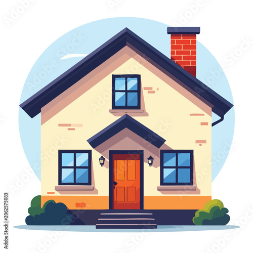 A charming cartoon suburban residential house illustration.