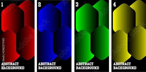 Abstract background set with 4 colorful vertical banners, geometric gradient hexagon shapes in red blue green and yellow, modern vector layout