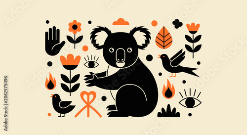 Cute Koala Illustration with Australian Flora and Fauna Elements