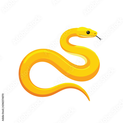 A vibrant illustration of a bright yellow snake isolated on a white background.