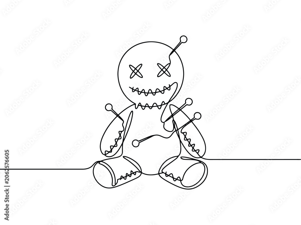 Fototapeta premium A voodoo doll pierced with pins while sitting on a white background with a spooky mood