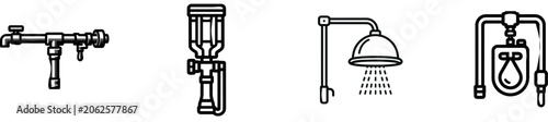 A minimalist flat vector icon of a factory safety emergency wall drench shower pull rod handle features clean bold lines, clear contours, simple geometric shapes, and is isolated on a pure solid