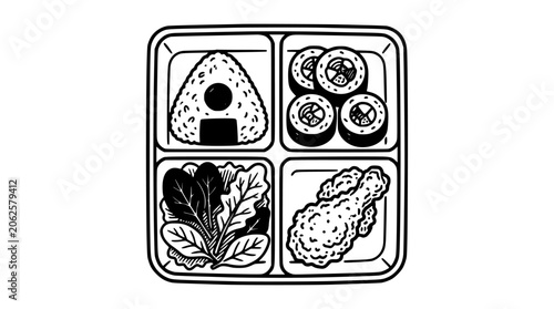 Sushi with Vegetables and Seaweed in a Bento Box Illustration Featuring Food, Japanese Cuisine, Meal with Healthy and Rice Elements for Nori