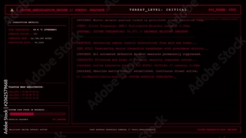 System Annihilation Critical Cyber Attack Warning Screen Animation.