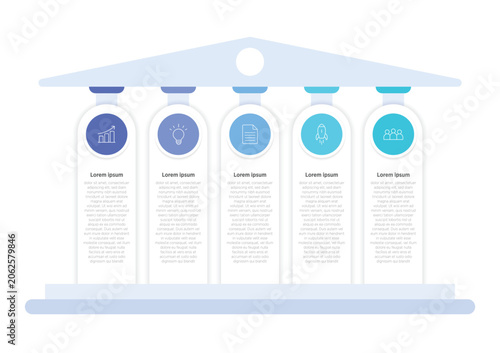Foto 5 featuring pillar design infographics – a clean visual set of five colorful pillar-style templates that highlight key steps, values, or strategies, perfect for business presentations