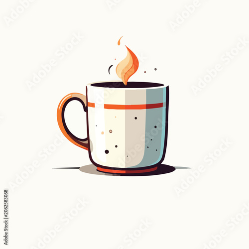 Minimalist vector illustration of a steaming hot coffee mug.
