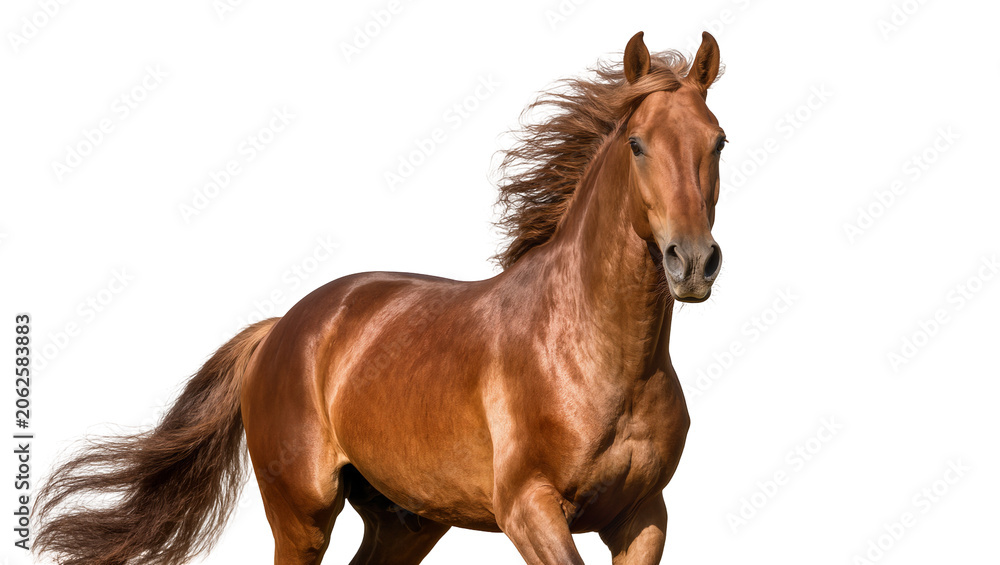 Obraz premium Brown horse with flowing mane and tail running