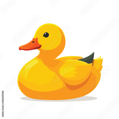 A bright yellow rubber duck toy isolated on a white background.