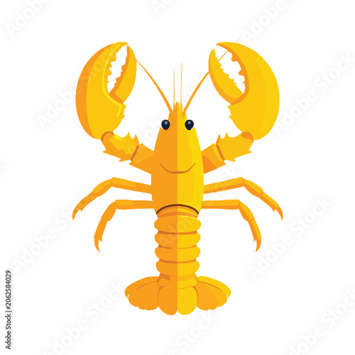 A vibrant yellow lobster illustration on white background.