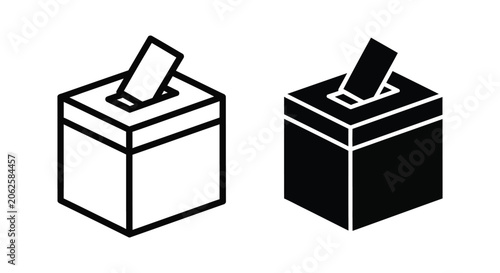 Ballot box icon set, election box with voting paper, vector illustration, isolated on white background
