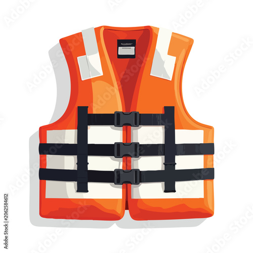 Bright Orange Life Jacket with Reflective Strips and Black Buckles.