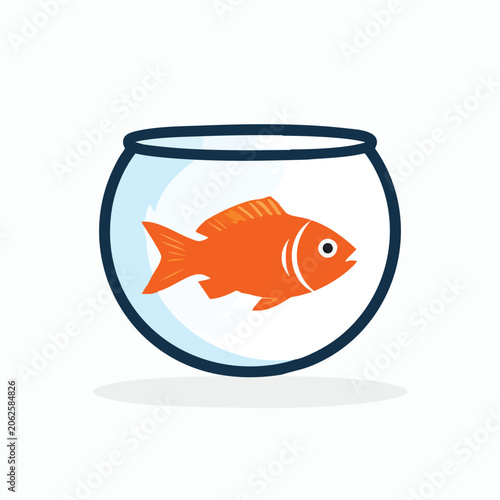 Orange goldfish swimming inside a round glass fishbowl illustration.