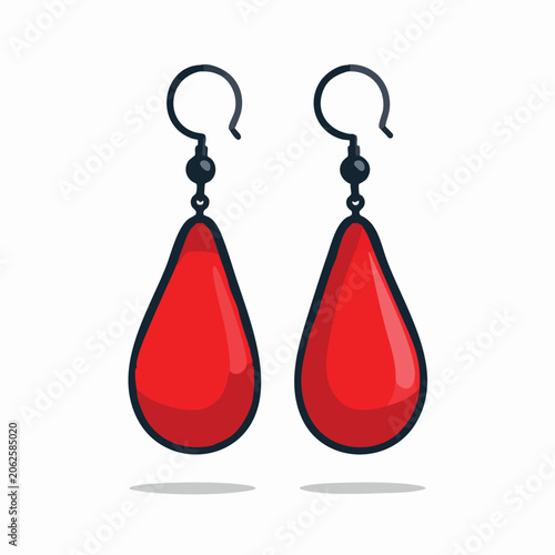 Illustration of a pair of elegant red teardrop earrings.