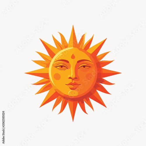 Vintage celestial sun illustration with a human face.