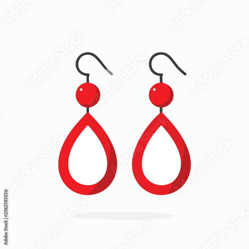 Minimalist pair of vibrant red drop earrings on white background.