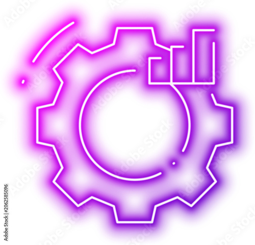 Line art of gear and bar graph representing productivity and growth. Neon glowing effect icon