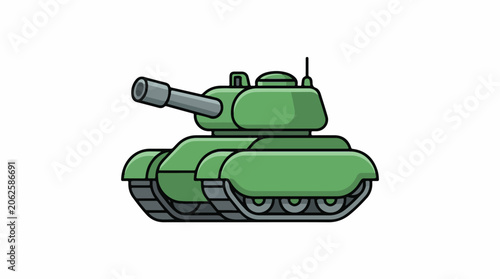 Cartoon-style illustration of a green military tank with a long barrel