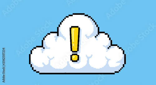 Pixel art cloud with exclamation mark, warning, attention, alert, notification symbol