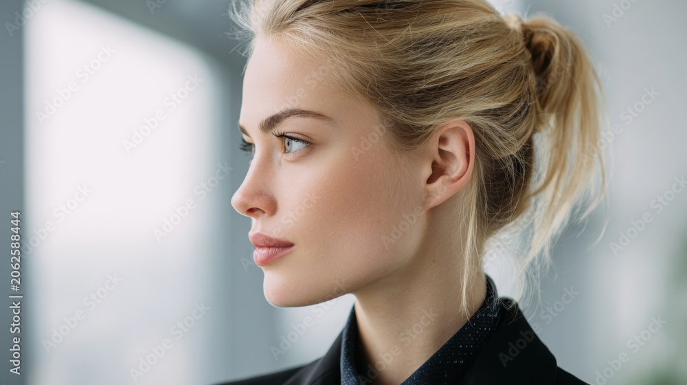 Fototapeta premium Confident blonde businesswoman looking forward with vision