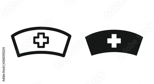 Nurse cap icon set, medical hat symbol, vector illustration
