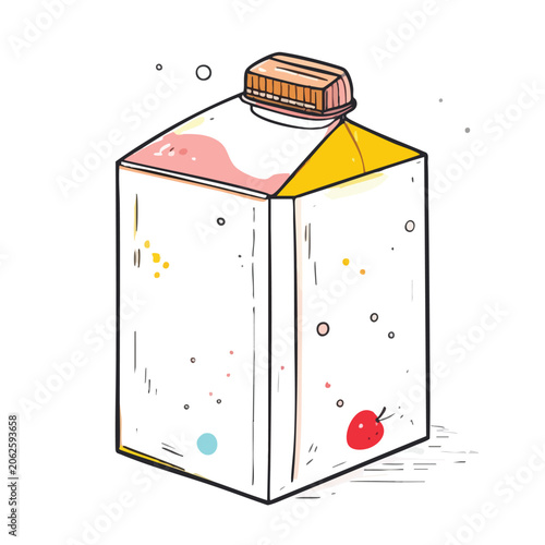 Hand drawn sketch illustration of a strawberry milk carton box.