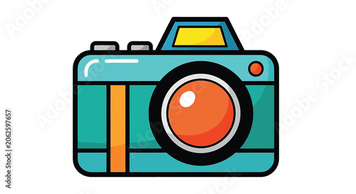 Teal Camera with Orange Lens.