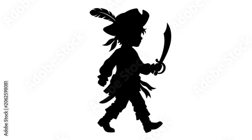 Pirate silhouette walking with sword.